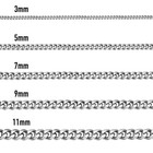 3 5 7 9 11mm Silver Curb Cuban Stainless Steel Bracelet Men Women Chain 7-11inch