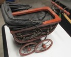 Vintage Repro Baby Doll Stroller Wood Cane Metal Carriage Buggy