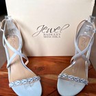 Jewel Badgley Mischka Daphne White Glitter Embellished Strappy Heels Size 8 5
