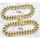 Men s Solid Miami Cuban Link Bracelet Chain 14k 18k Gold Plated Stainless Steel