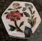 Vintage Enamel Brass Chinese Cloisonne Hexagon Floral Hinged Trinket pill Box