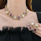 Vintage Purple Rhinestone Necklace Drop Earrings Set Palace Style Women Jewelry