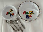 Vintage Melamine Abc 3 Divider Toddler Plate  Bowl    4 Utensils  Parenting 