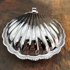Vtg Mayell Silver Plated Clam Shell Hinged Butter caviar Dish Glass Insert Tag