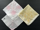 A  3 Vintage White Yellow Hankies Madeira Style Hand Embroidered Monogram B