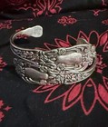 Vintage Heavy 36g Taxco Mexico 925 Silver Repousse Rose Spoon Cuf Bracelet Jg k