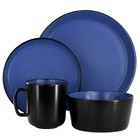 Elama 16 Piece Stoneware Dinnerware Set In Two Tone Black   Blue