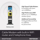 Netgear Nighthawk Cable Modem Wifi Router Combo With Voice C7100v - Black