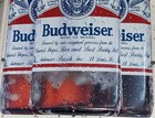 Budweiser Beer Vintage Sign 3 Long Neck Bottles Tin Metal Embossed Rare