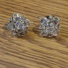 Vintage Laguna Crystal Necklace   Signed Clip On Earrings Set  Pewter Rose Clasp