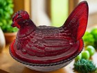 Covered Hen On Woven Base - Red - Original Westmoreland Mold