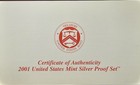 2001-s Us Mint Silver Proof Set W  Original Government Packaging   Coa 
