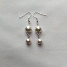 White Glass Beaded Drop Dangle Earrings Handmade Silver Tone Hook Classic Chic