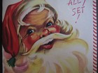 1950s Vintage Greeting Card Christmas Santa Under Mistletoe