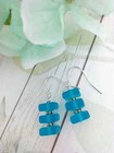 Stacked Square Sea Glass  Silver Dangle Earrings