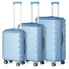 3 Pcs Luggages Set Abs Hard Shell Blue Travel Suitcase W tsa Lock Spinner Wheels