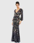 Mac Duggal 93546 Embellished Wrap Gown Size 18 Bishop Sleeve Multi Floral Nwt