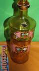 Vintage Jay Import Italy Amber Glass Painted Decanter Bottle With Stopper