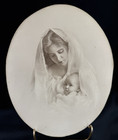 Antique Early 1900s Knaffl Madonna Print     Original Oval Glass Wood Frame