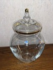 Bohemia Crystal Apothecary Jar W  Lid Gold Trim - Czech Republic 12  Vintage