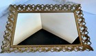 Vintage Gold Tone Metal Filigree Framed Vanity Rectangle Mirror Tray