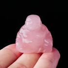 Natural Rose Quartz Laughing Buddha Statue 1 4 Inch - Hand Carved Pink Crystal H