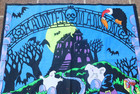 Haunted House Halloween Fabric Panel Wall Decor Door Cover Ghost Witch Vintage
