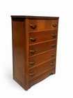 Antique Art Deco Tall Dresser 5 Drawer Chest Walnut Wood Brass Waterfall Pulls