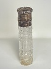 Cut Glass Perfume Bottle Clear Hinged Silver Cap Untested Antique