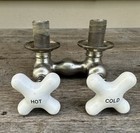 Vintage 1900s R d  Wanger Hot   Cold Porcelain   Brass Nickel Plated Sink Faucet