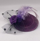 Purple Fascinator Clip Hat Glitter Organza Flower Feathers 3 Inch Mini