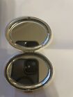 Retro Vintage Victorian Silver W  Dainty Bow Oval Mirror Compact
