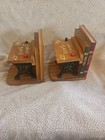 Vtg 1975 School Desk Bookends  school Daze  Cast Iron Wood Enesco Apple Inkwell