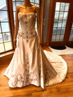 Emerald Bridal 7121 Light Gold Beaded Satin Strapless Wedding Gown Dress Size 10