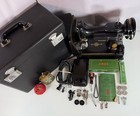 Vtg 1953 Singer 221 Featherweight Portable Sewing Machine W case   Extras Works