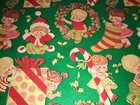 Vtg Christmas Wrapping Paper Gift Wrap Cute Kids Candy Cane Stockings Wreath Nos
