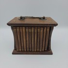 Vintage Wooden Book Coasters Set Of 12 Cork Centers Holder Metal Handle Mcm