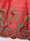 Vtg 1960s Christmas Apron Sheer Red Organza Green   Red Embroidered Holly Pocket