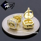 Men Women 925 Sterling Silver Icy Bling Cz 3d Gold Plated 6mm Stud Earring ge218