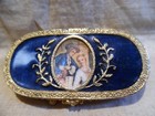 Estee Lauder Solid Perfume Blue Enamel Compact With Miniature Portrait Couple