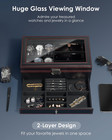 Layer Watch Box Jewelry Organizer 6 Slots Sunglasses Case Glass Lid Lock