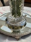 Antique Ornate Beveled Glass Silver Plate Round Mirrored Plateau     14 Inches 