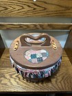 Vtg Half Bushel Sewing Basket Wooden Heart Lined Picnic Granny Cottage Core 11 