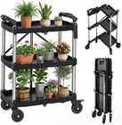 300 Lbs Folding Service Cart 3 Tier Portable Cart W wheels tool Side Mount Strap
