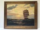 Antique Painting Sunset Nautical Sea Seascape Boat Ship John Rennie Listed Oil