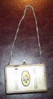 1920s Art Deco Guilloche Powder Rouge Compact Purse W  Chain