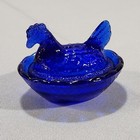 Cobalt Blue Glass 2 5  Miniature Hen On Nest Salt Cellar Trinket Dish