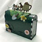 Metal Decorative Green Mailbox With Flowers Watering Can Shovel Design Spring