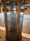 Antique Glass Fronted Wood Curio Cabinet With Carvings  Brass Handle  2 Shelves
