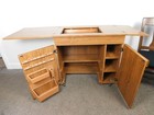 Vtg Modern Wood Grain Rolling Sewing Machine Cabinet Lots Of Storage  work Space